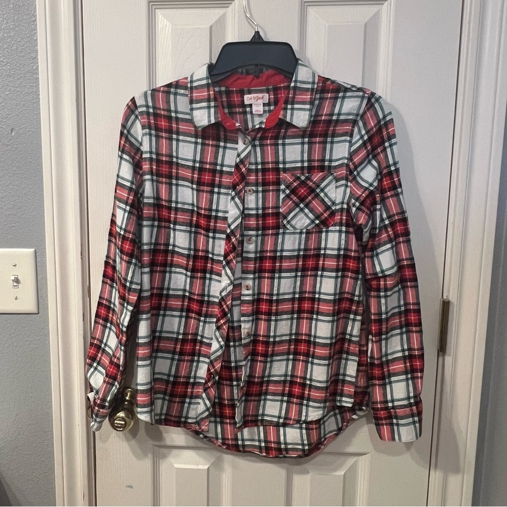 Cat & Jack Girls XL plaid long sleeve shirt 👚